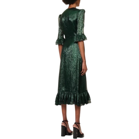 Vampire’s Wife Green Silk Ruffle Gown Dress EC LIKE NEW RARE 6 DISCONTINUED LINE - Picture 5 of 14